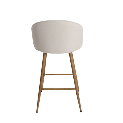 27" Beige And Oak Fabric And Metal Low Back Counter Height Swivel Bar Chair