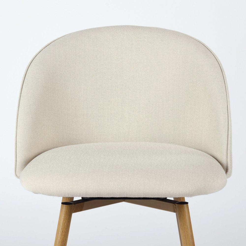 27" Beige And Oak Fabric And Metal Low Back Counter Height Swivel Bar Chair