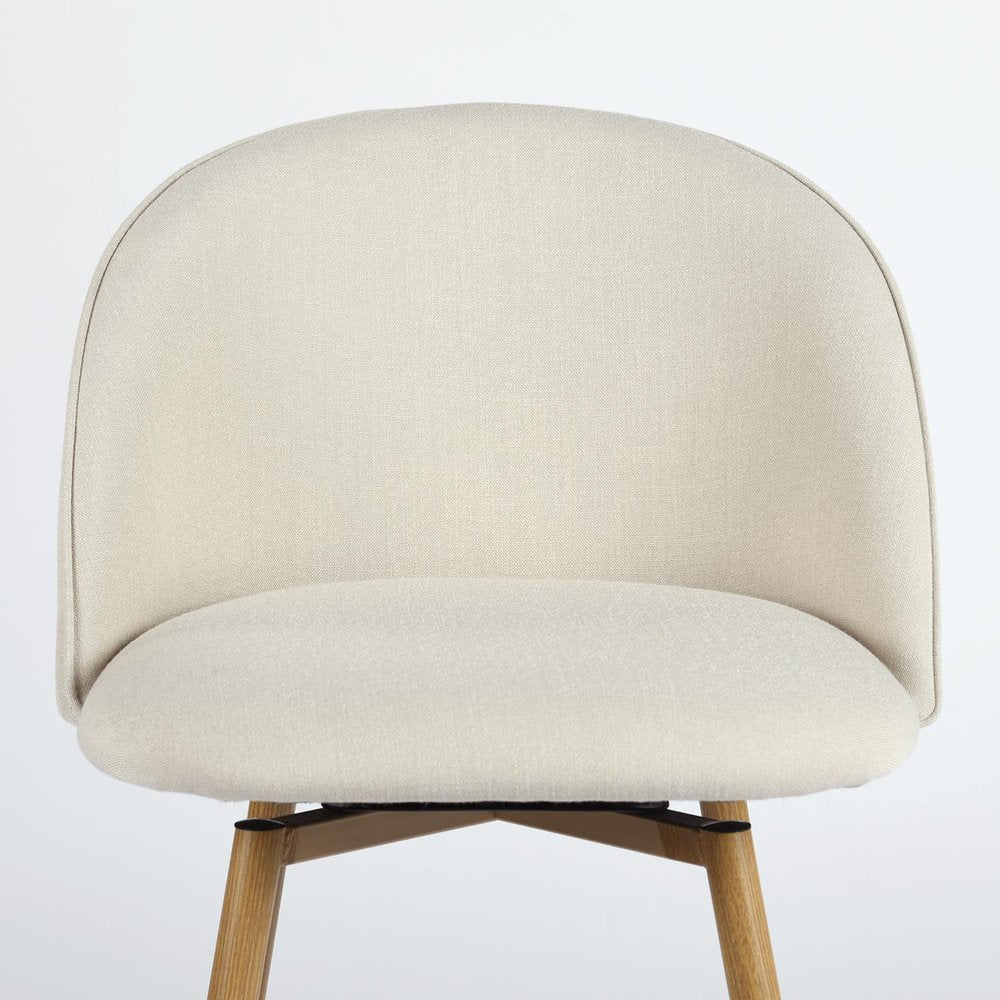 27" Beige And Oak Fabric And Metal Low Back Counter Height Swivel Bar Chair