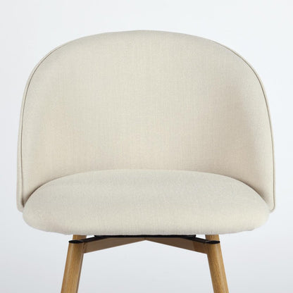 27" Beige And Oak Fabric And Metal Low Back Counter Height Swivel Bar Chair