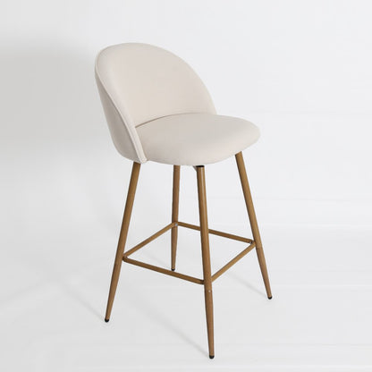 27" Beige And Oak Fabric And Metal Low Back Counter Height Swivel Bar Chair