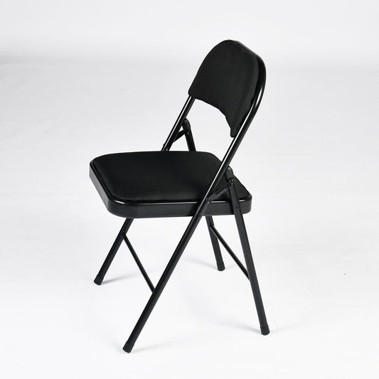 Set of Four Black Faux Leather and Steel Folding Chairs