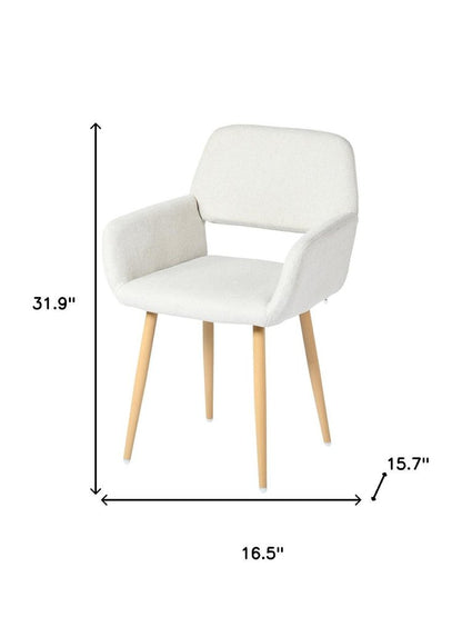 Set of Two Beige and Oak Fabric and Steel Dining Arm Chairs