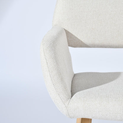 Set of Two Beige and Oak Fabric and Steel Dining Arm Chairs