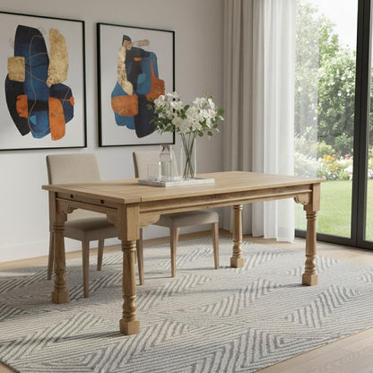 65" Brown Solid Wood Self-Storing Leaf Extendable Dining Table