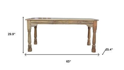 65" Brown Solid Wood Self-Storing Leaf Extendable Dining Table