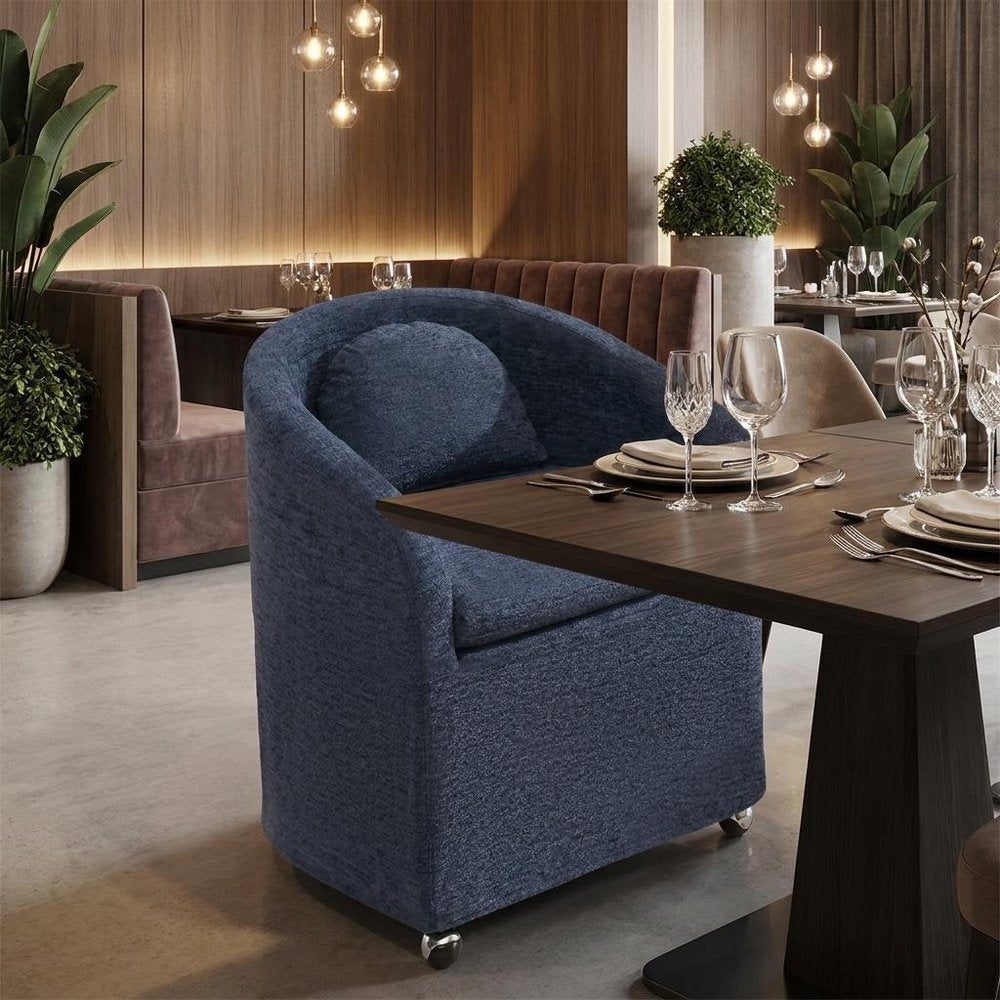 Blue Chenille Wing Back Dining Side Chair