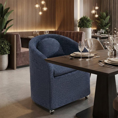 Blue Chenille Wing Back Dining Side Chair