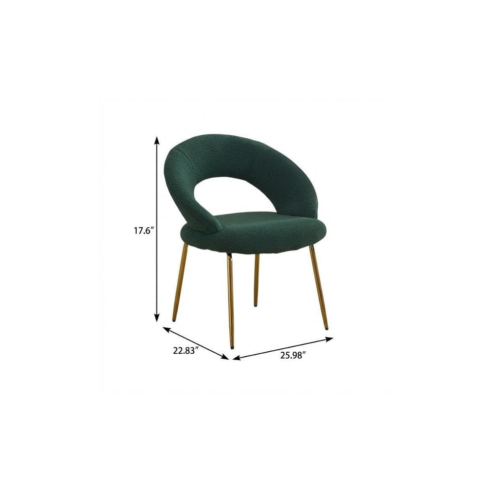 Green and Gold Boucle and Metal Curved Back Dining Side Chair