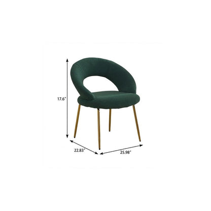 Green and Gold Boucle and Metal Curved Back Dining Side Chair