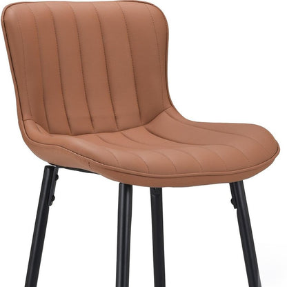 Set of Two 27" Brown And Black Faux Leather And Metal Low Back Counter Height Bar Chairs