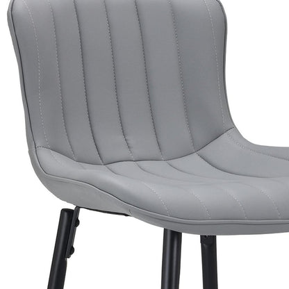 Set of Two 27" Gray And Black Faux Leather And Metal Low Back Counter Height Bar Chairs