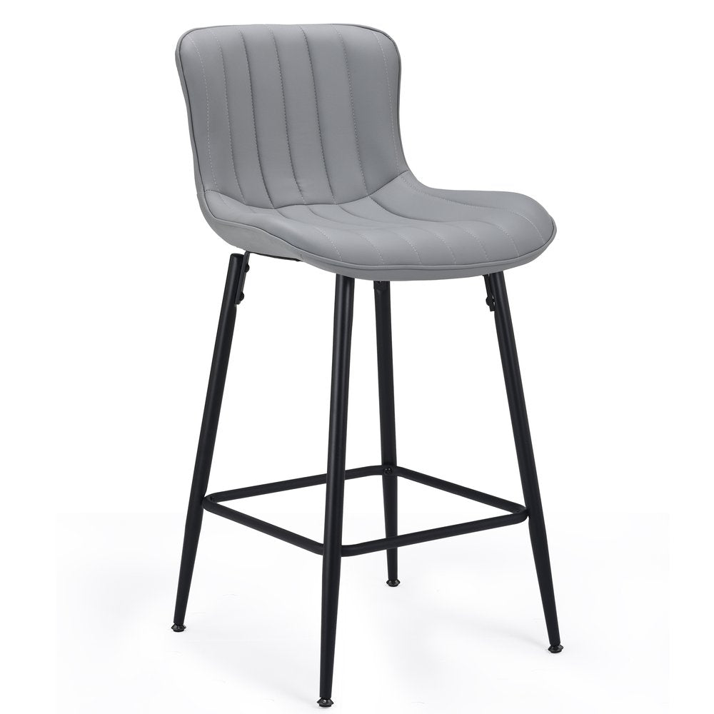 Set of Two 27" Gray And Black Faux Leather And Metal Low Back Counter Height Bar Chairs