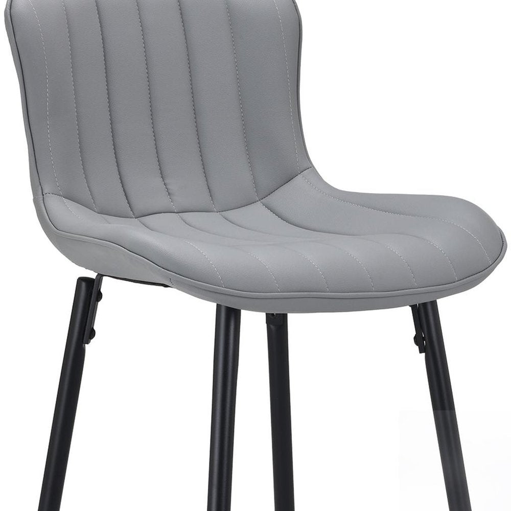 Set of Two 27" Gray And Black Faux Leather And Metal Low Back Counter Height Bar Chairs