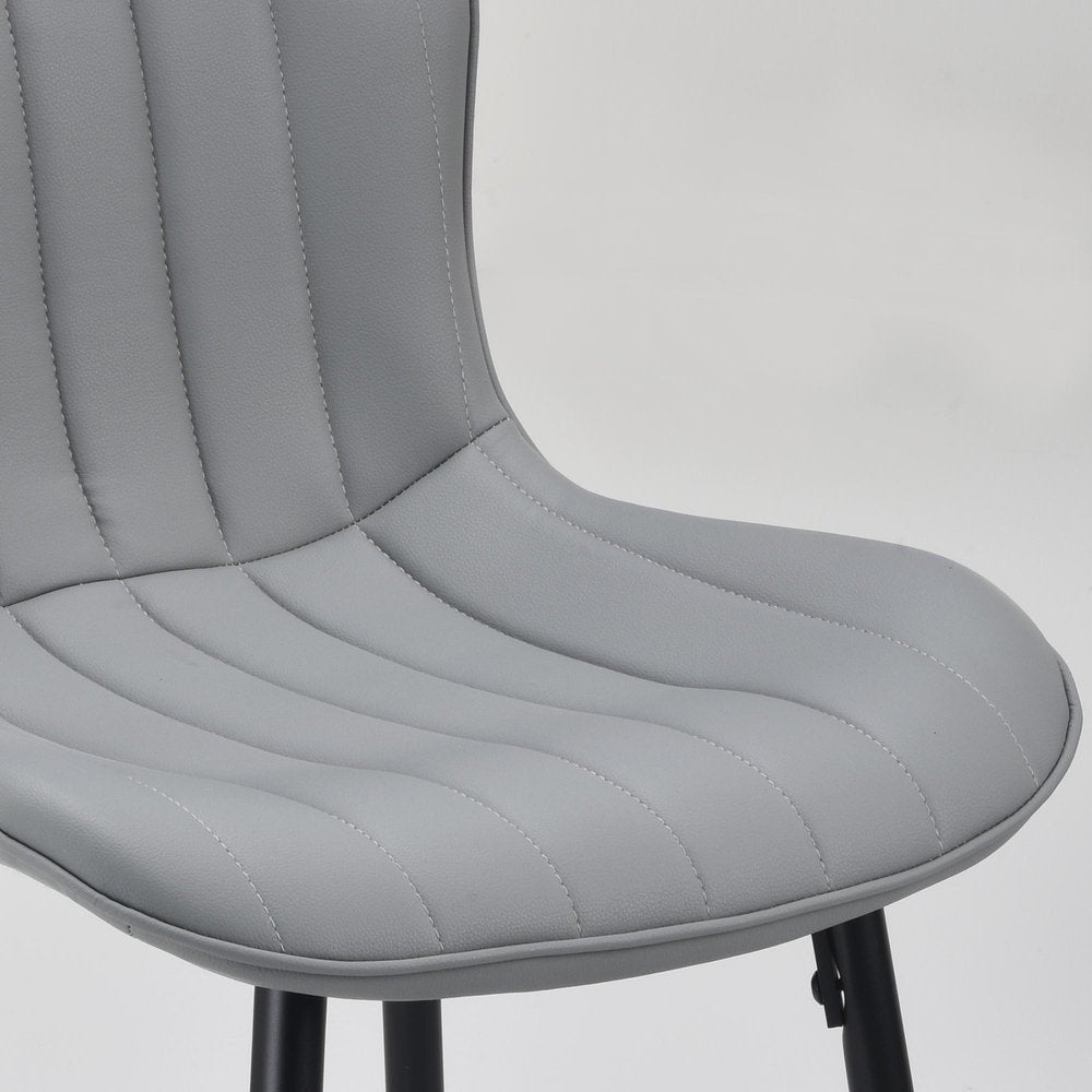 Set of Two 27" Gray And Black Faux Leather And Metal Low Back Counter Height Bar Chairs