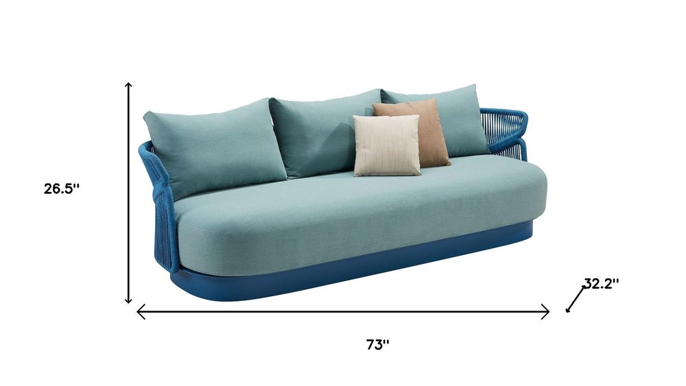 73" Green Metal Patio Sofa with Toss Pillows