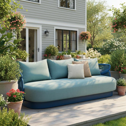 73" Green Metal Patio Sofa with Toss Pillows