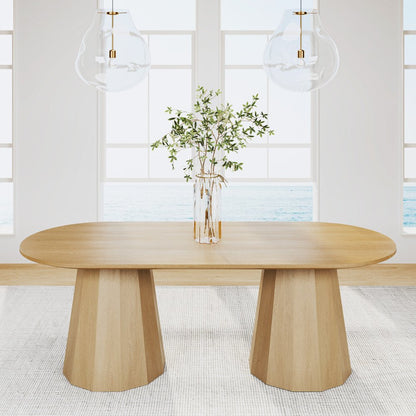 86" Natural Wood Double Pedestal Base Oval Dining Table