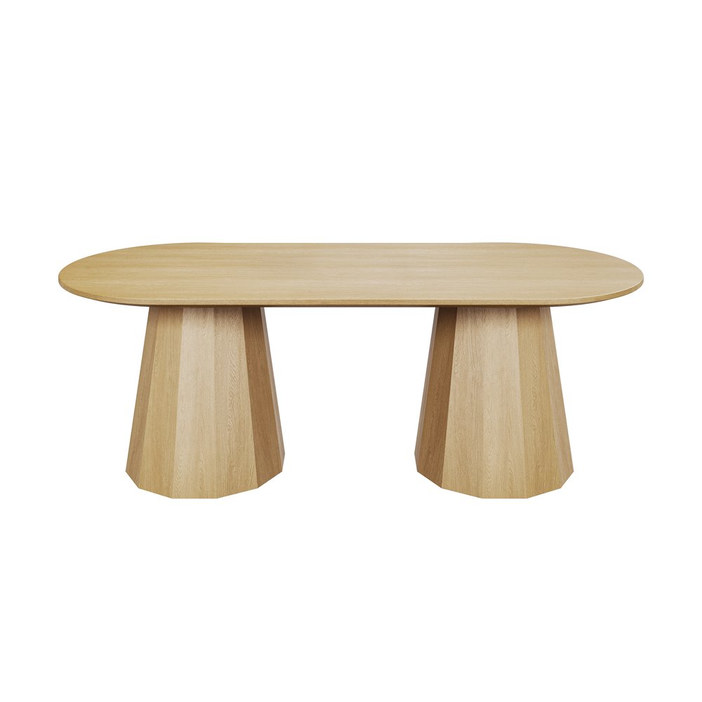 86" Natural Wood Double Pedestal Base Oval Dining Table