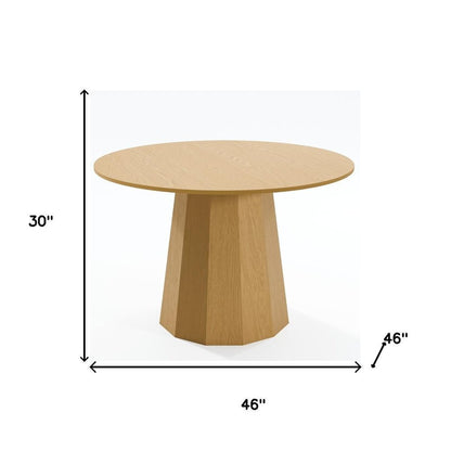46" Oak Wood Pedestal Base Straight Edge Round Top Dining Table