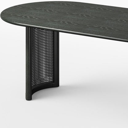 79" Black Solid Wood Double Pedestal Base Oval Dining Table
