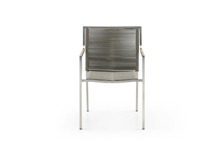 Set of Four Light Brown And Silver Woven Steel Outdoor Arm Chairs