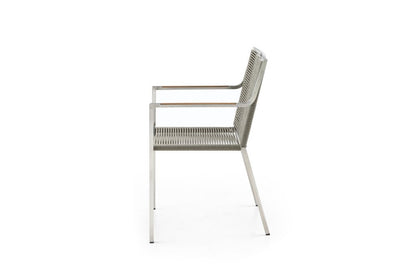 Set of Four Light Brown And Silver Woven Steel Outdoor Arm Chairs
