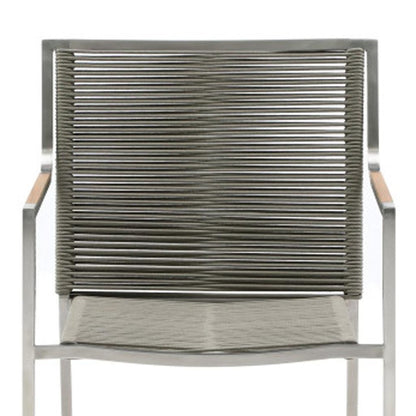 Set of Four Light Brown And Silver Woven Steel Outdoor Arm Chairs