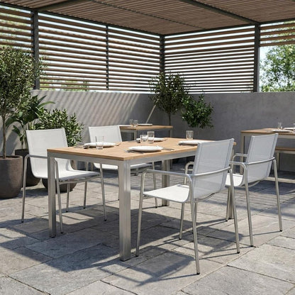 Set of Four Light Gray Steel Sling Outdoor Arm Chairs
