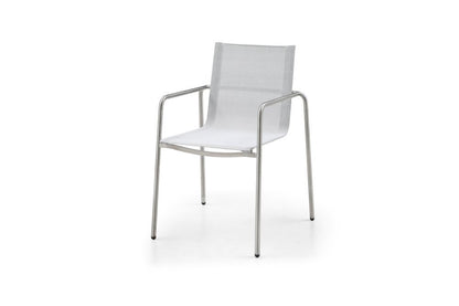 Set of Four Light Gray Steel Sling Outdoor Arm Chairs