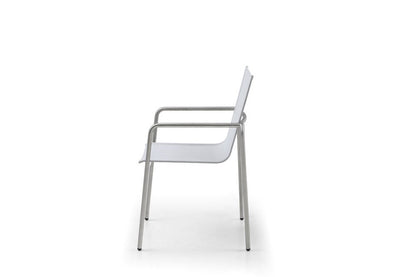 Set of Four Light Gray Steel Sling Outdoor Arm Chairs