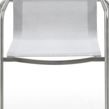 Set of Four Light Gray Steel Sling Outdoor Arm Chairs