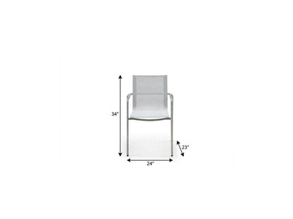 Set of Four Light Gray Steel Sling Outdoor Arm Chairs