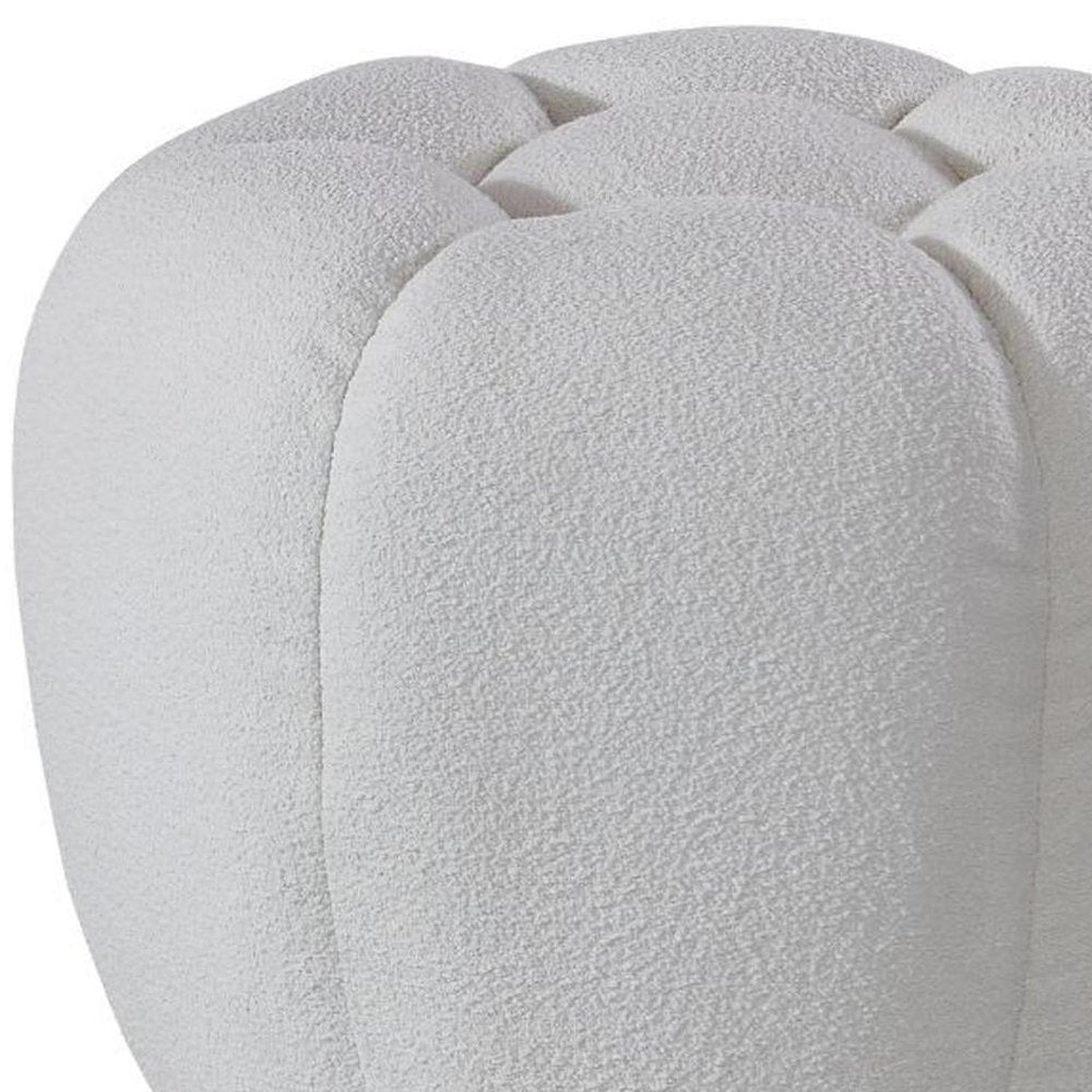 19" White Tufted Boucle Round Ottoman