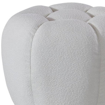 19" White Tufted Boucle Round Ottoman