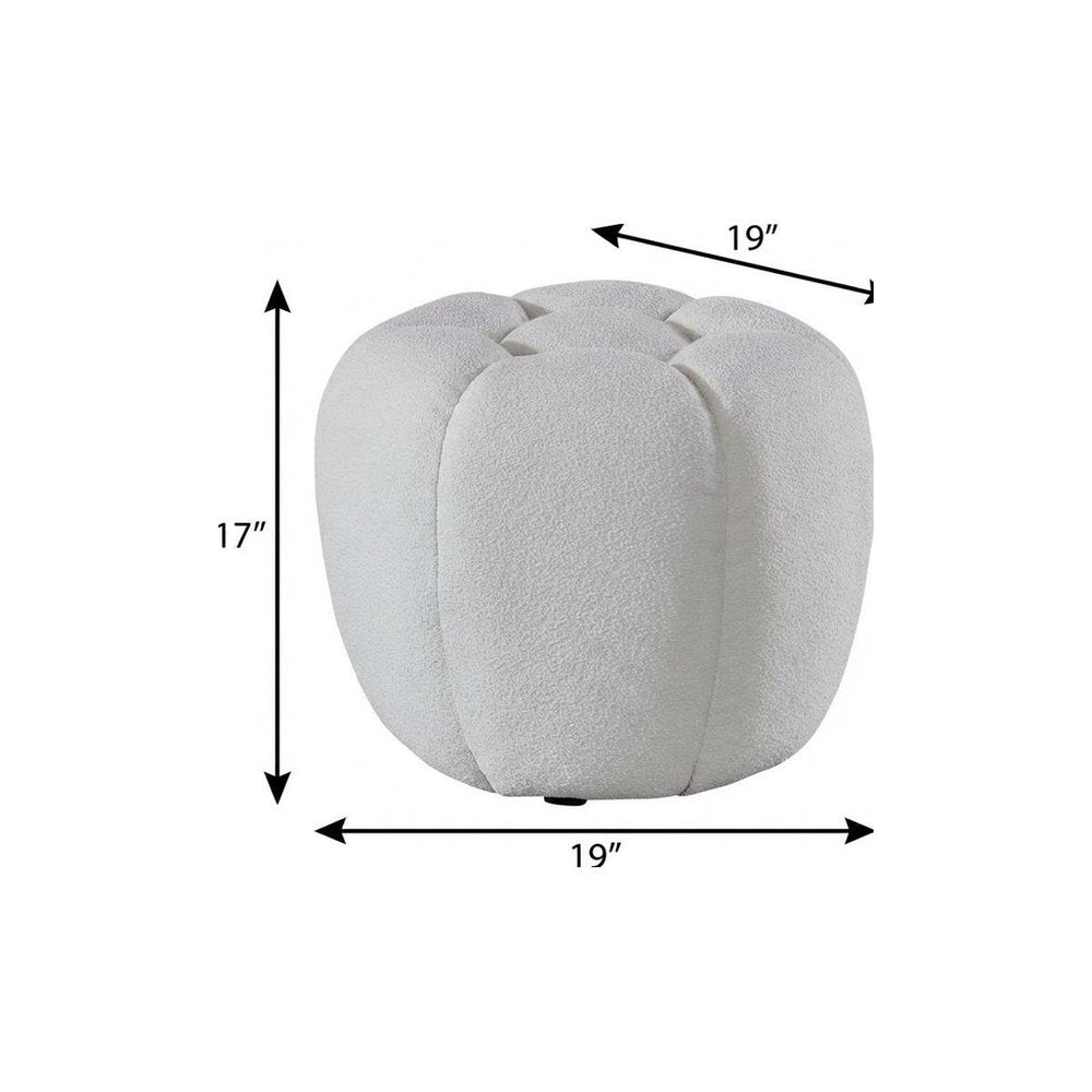 19" White Tufted Boucle Round Ottoman