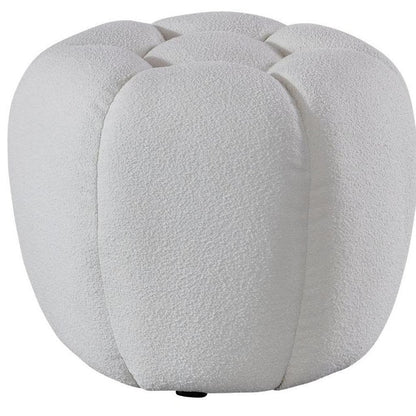 19" White Tufted Boucle Round Ottoman