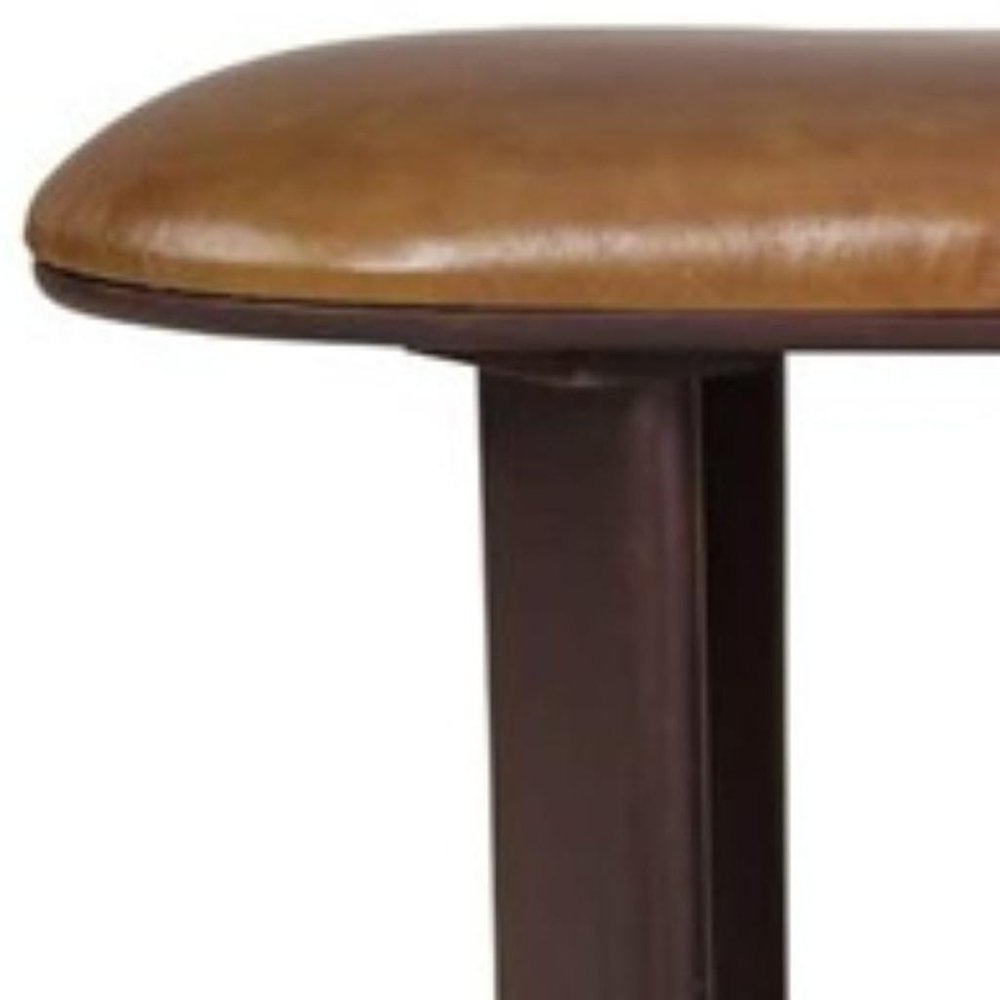 48" Light Brown And Dark Brown Genuine Leather And Solid Wood Upholstered Oval Dining Bench