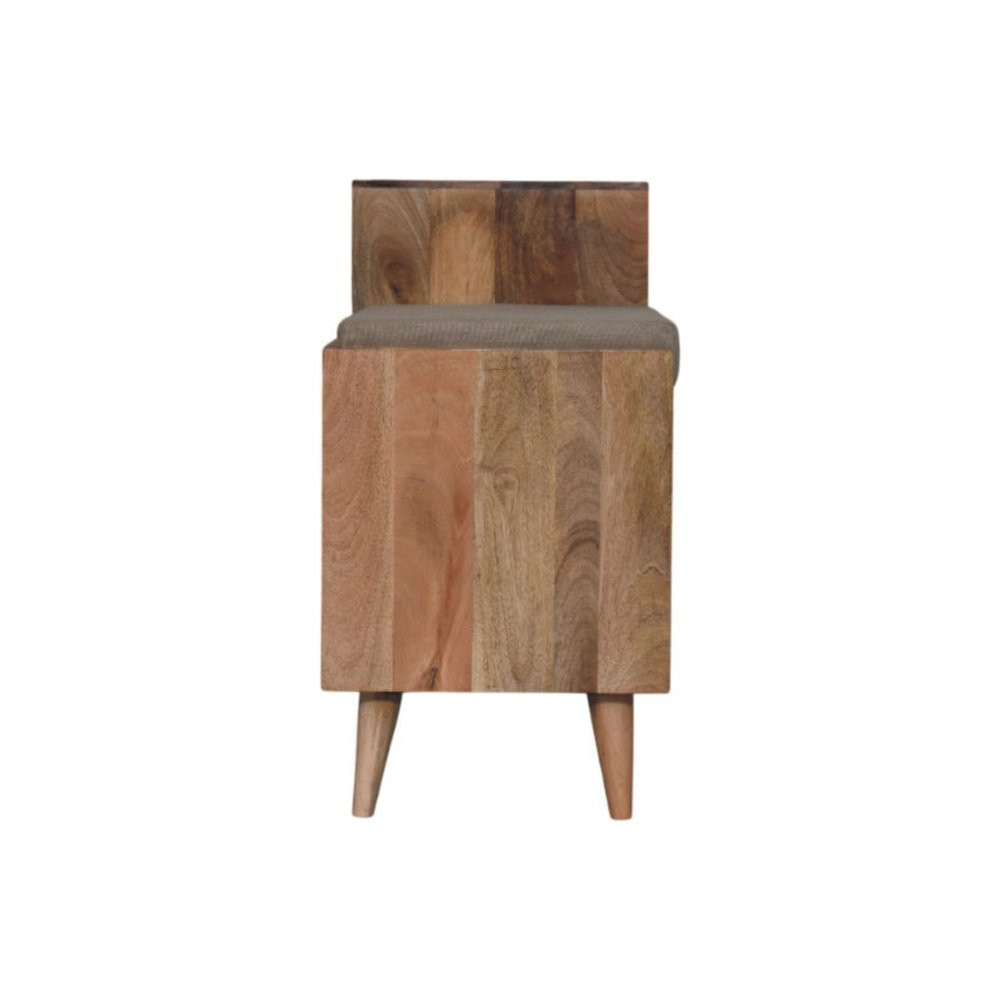 41" Beige And Oak Boucle And Solid Wood Upholstered Storage Bench With Cabinet And Shelves