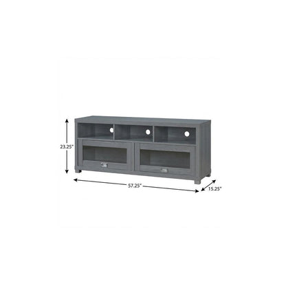 57" Gray Wood Enclosed and Open Storage TV Stand