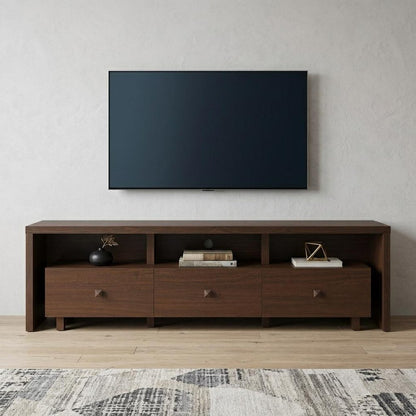 71" Brown Wood Enclosed and Open Storage TV Stand