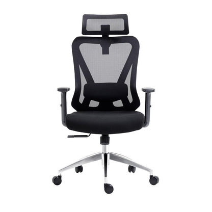Black And Silver Adjustable Height Swivel Rolling Office Chair