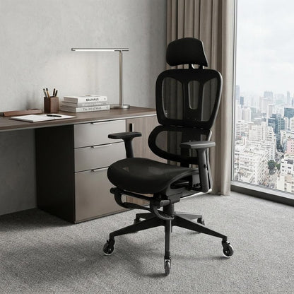 Black Adjustable Height Swivel Rolling Office Chair With Footrest
