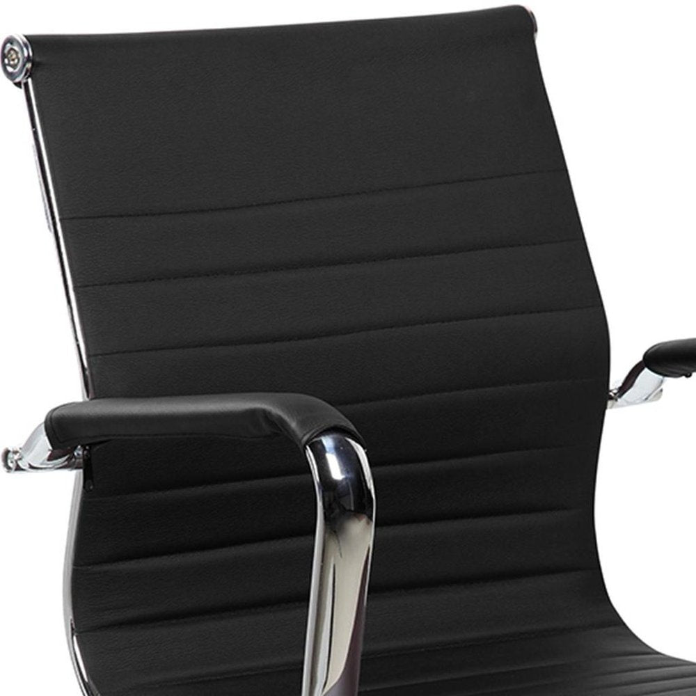 Black And Silver Faux Leather Swivel Rolling Executive Office Chair