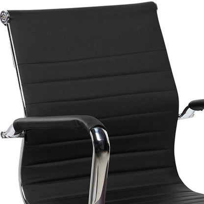 Black And Silver Faux Leather Swivel Rolling Executive Office Chair