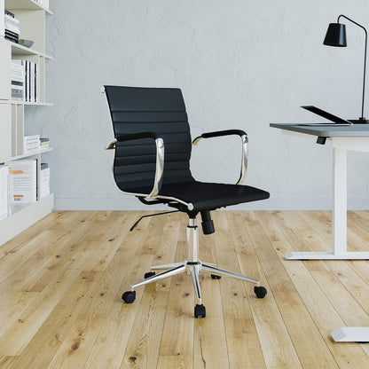 Black And Silver Faux Leather Swivel Rolling Executive Office Chair