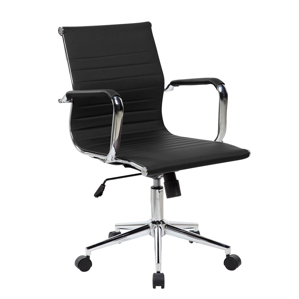 Black And Silver Faux Leather Swivel Rolling Executive Office Chair