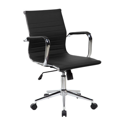 Black And Silver Faux Leather Swivel Rolling Executive Office Chair