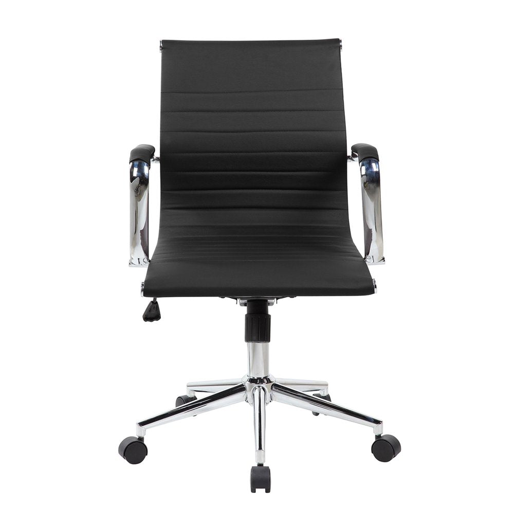 Black And Silver Faux Leather Swivel Rolling Executive Office Chair