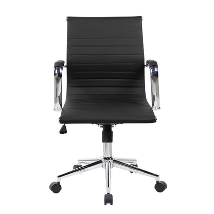 Black And Silver Faux Leather Swivel Rolling Executive Office Chair